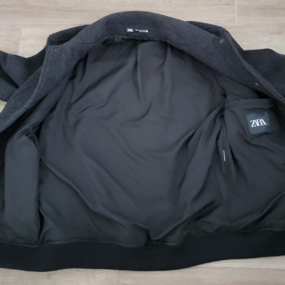 Zara Black Wool Blend Pocket Jacket With Elastic Waist Band Mens Small - Picture 12 of 16